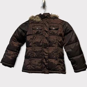 Old Navy Children's Fur Trimmed Hooded Puffer Jacket size S Brown